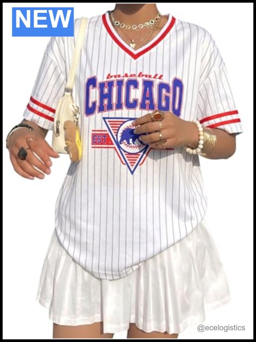 Oversized Baseball Jersey V-Neck T-Shirt Game Day Short Sleeve Tee